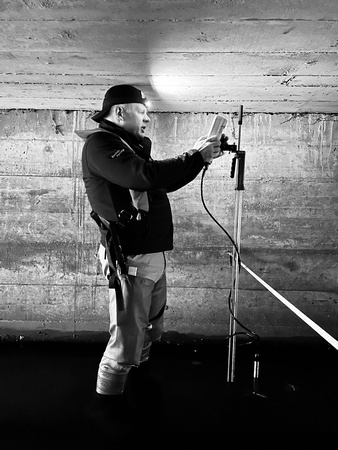Elizabeth Klotz - UK Environment Agency. "Neil Klotz gauging the river Wang under a highway at Wangford (in the county of Suffolk, UK). He just had enough room for the FlowTracker rods!"